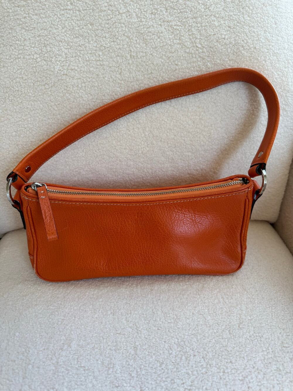 Kate Spade New York Shoulder Bag Womens Orange Zip Top Pebbled Leather